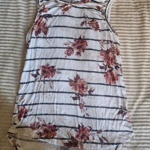 Maurices White and Pink Floral Striped Blouse